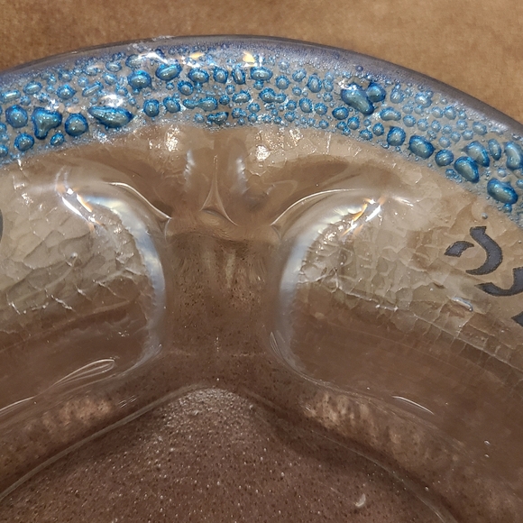 Rosh Hashanah Bubble Glass Pomegranate Bowl Plate Dish Handmade Blue - Picture 5 of 9